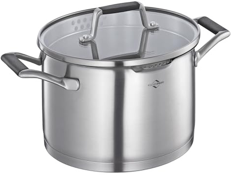 Küchenprofi COOK Kochtopf BOLOGNA | Edelstahl Schmortopf mit Deckel aus Sicherheitsglas | Induktionsgeeignet | Ausgießer | Topf mit feinem und groben Sieb | Mehrschichtboden | Ø 20 cm