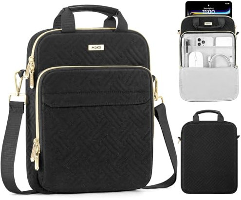 MoKo Puffer Tablet Sleeve Bag 13 inch iPad Air M3 2025, iPad Pro M4 & Air M2 2024, Pro 12.9 M2&M1, Galaxy Tab S8/S9 Plus 12.4, 360° Edge Protection Puffy Bag with Handle & Shoulder Strap, Black