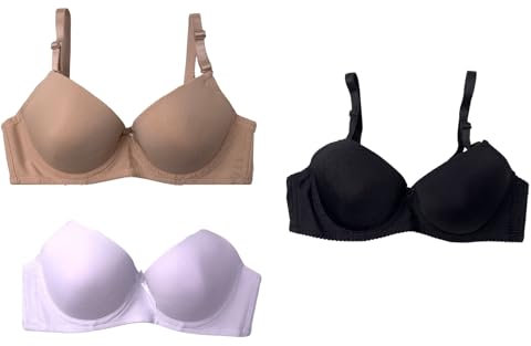 STILL 3 Pezzi Reggiseno Donna con Ferretto Coppa Preformata Imbottito Bra Push UP Fascia Spalline Rimovibili 2087 (IT, Taglia della Coppa & Taglia della Fascia, D, 3, 1 Bianco + 1 Beige + 1 Nero)