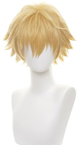 Chainsaw Man Denji Cospaly Wig Woman Short Hair Straight Gold Bangs Synthetic Fiber Hair with for Halloween Costume Party,Comic Con, Cosplay show+ Wig Cap