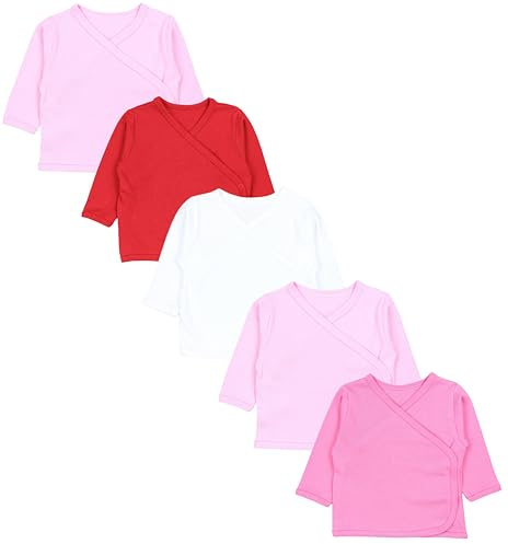 TupTam Baby Mädchen Langarm Wickelshirt Baumwolle 5er Set, Farbe: Rot Fusia Rose Weiß Uni, Größe: 68