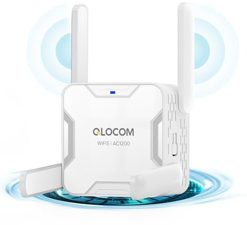 QLOCOM WiFi Internet Booster AC1200 WLAN Verstärker für bis zu 300m² mit 4 Antennen vnbcgjutwfhgjsi