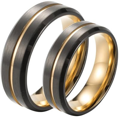 Wycian Fashion Ring Damen, Eheringe Titan Carbon 2 Stück Edelstahl Gebürsteter Ring In Gold und Schwarz, 8 mm Bandring Damen 57 (18.1) Herren 54 (17.2)