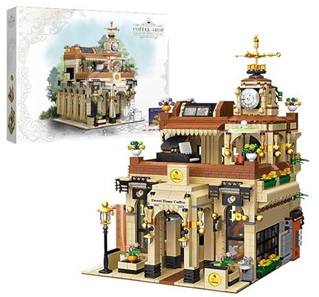 barweer Klemmbausteine Haus Europäisches Retro Café Architecture Häuser Bausteine, Stadthaus Architektur Gebäude House Modular Building Set Weihnachten Geschenk für Erwachsene (2987 Teile)