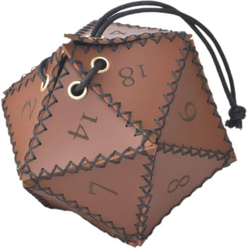 Tärningsväska, läder tärningspåse, polyhedral dragsnöre tärning förvaringspåse, DND tärningsväska för bordsspel, bra för schackbrädespel tillbehör förvaring, Brun, 12cm
