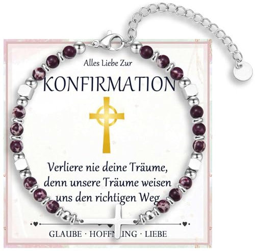 FAOMZQ Konfirmation Geschenk Mädchen, Kreuz Armband Geschenk zur Konfirmation, Konfirmationsgeschenk für Mädchen Tochter Nichte Enkelin Schwester Patentochter von Mama Papa Großeltern Taufpaten, Lila