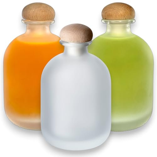 gouveo 3er Set Glasflasche 350 ml Arctic mit Korken (HGK) - Gefrostete Design-Flasche 0,35l aus Glas mit Stopfen - Runde Flasche für Likör, Whisky, Cognac, Rum (FARM350HGK)