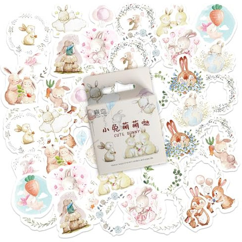46 Stück niedliche Kaninchen Aufkleber, Cartoon Tier Aufkleber Kaninchen Thema Scrapbook Dekoration Aufkleber für Kinder Teenager Laptop,Kalender, Scrapbook, Koffer, Notebooks, Journal