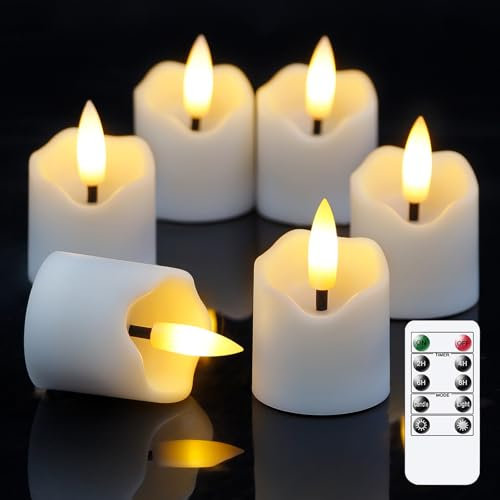 Wroxipel 6er-Pack batteriebetriebene Timerfunktion Weiß Kunststoff Flammenlose LED-Kerzen, Lange Laufzeit 4cm x6cm Flackerkerzen mit Fernbedienung