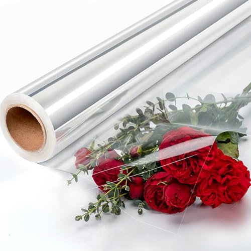 Rouleau de cellophane transparent pour paniers, 30 m x 80 cm, grand rouleau d'emballage cadeau pour Noël, bouquet de fleuriste, Saint-Valentin et cadeaux d'anniversaire