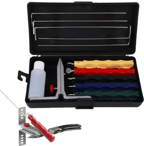 Knife Sharpener, Knife Sharpening System Kit with Controlled Angle, Professional Knife Sharpener with 5 Whetstones for Indoor and Outdoor Use