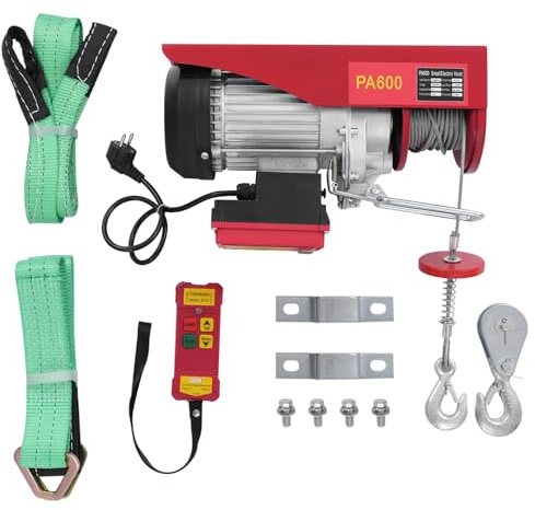 Elektrische Seilwinde 220v mit Einer 80 m Langen Funkfernbedienung, Tragkraft 300kg | 600 kg (Einzel-/Doppelhaken) Elektrische Seilwinde, Haspel Drahtseilkran Motorwinde für Garage, Lager, Fabrik