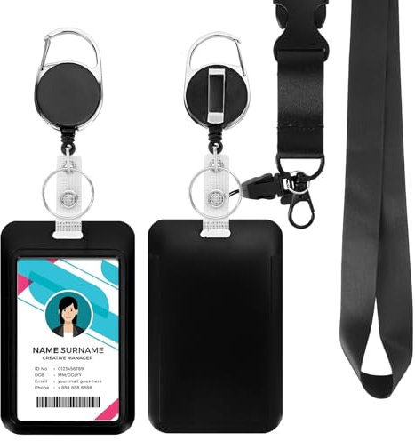 Ausweishülle mit Band, Id Badge Holder Breakaway Lanyard für, Einziehbare Badge Reel, Abnehmbare Namensschild Clips, Hals Lanyard Strap, Lehrer Büro Geschenke (Schwarz)
