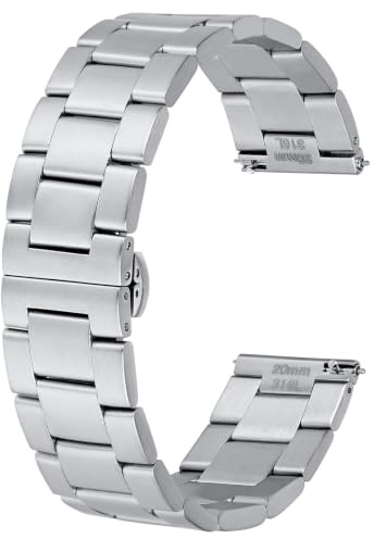 BISONSTRAP Hochleistungs Metall Uhrenarmband, Konisch Aulaufende Armband, 316L-Edelstahl, Faltschließe, 18mm 19mm 20mm 21mm 22mm zur Auswahl