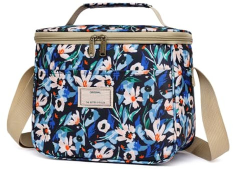 Nanxson Bolsa de almuerzo aislada para Mujeres Hombres Lonchera Floral Cool Bag Bolsa impermeable de gran capacidad para picnics trabajo escuela (7.5L,B-Flor azul oscuro)