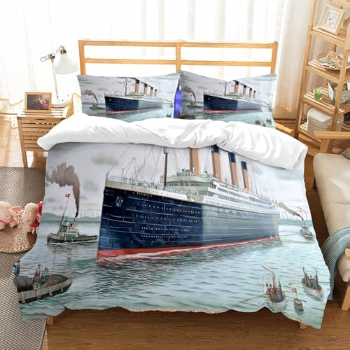 NIOYNJIS Bettwäsche Set 100% Baumwolle ist,Titanic - Computergeneriertes 3D-Rendering. Farbfarbeffekt.,und allem auch für Personen mit Hautsensibilisierung empfohlen 152x203cm