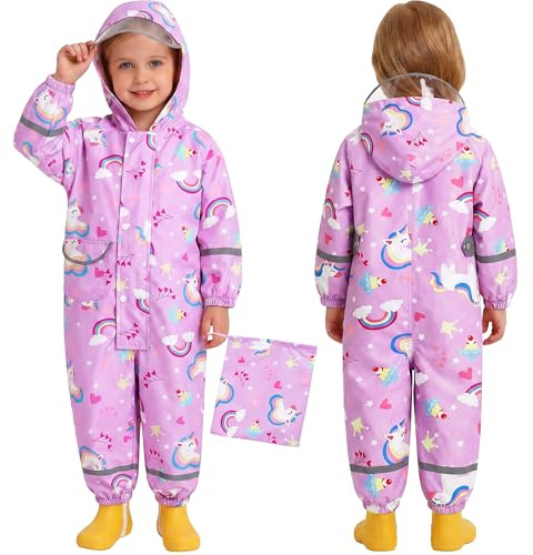 Baogaier Bambina Impermeabile Intera con Cappuccio Tuta da Pioggia 3-5 Anni