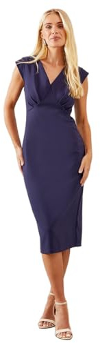 Wallis Petite Stretch Crepe Split Sleeve Dress, 12, Navy