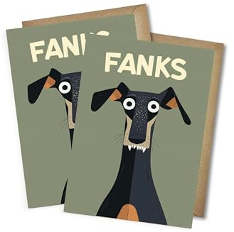 WBdesignz 2er-Set witzige Grußkarten „FANKS“ mit Hundemotiv – lustige Dankeskarten mit Tier-Illustration – Humorvolle Grußkarten für Erwachsene & Tierliebhaber - mit Umschlägen (2er-Set, Fanks)