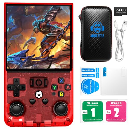 R36MAX Retro Handheld Game Console, Retro Gaming Console 4.0-inch IPS HD Screen, Video Game Consoles with Open Source Linux System & 4000mAh Battery (Red 64GB)
