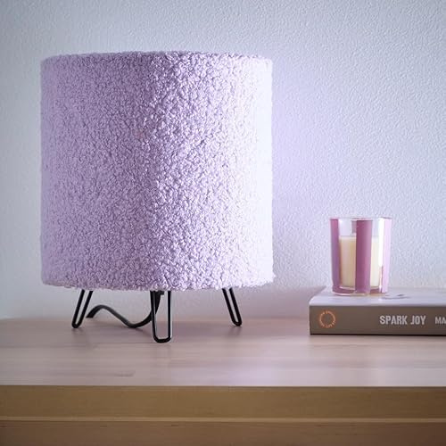 Teddy Velvet Table Lamp in Cream, Lilac, Orange or Grey Small Soft lamp 21cm Tall, Perfect for Bedsides and Cozy Areas (Lilac)
