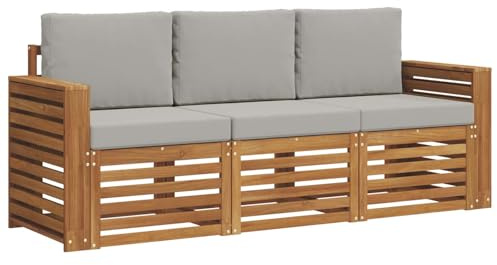 vidaXL Sofagarnituren 3 pcs Natürlich und Hellgrau Massivholz Akazie, Moderne Gartenmöbelsets, wetterfeste Sitzmöbel, Akazien-Sofa, Flexible Lounge-Lösungen für die Terrasse