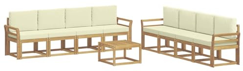 vidaXL Outdoor-Sofagarnitur mit Kissen 9 pcs Weiß und Creme, Moderner Garten-Sofaset, stilvolle Sitzgelegenheit, Akazie Holz Möbel, bequemer Lounge, wetterfest