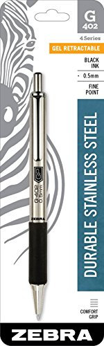 Zebra g-402 Edelstahl Retractable Gel Pen, Fine Point, 0,5 mm, schwarze Tinte 1 silber