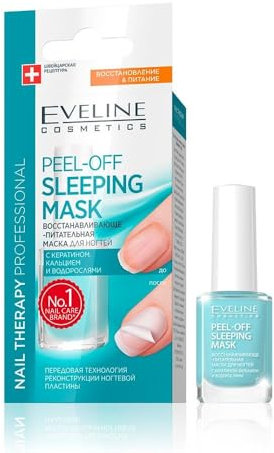 Eveline Cosmetics Nail Therapy Professional Eveline Rebuilding & Nourishing Peel-off Nail Sleeping Mask - Strengthens Brittle, Dry, and Damaged Nails - 12 ml