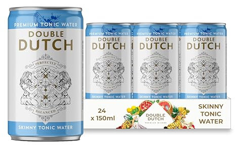 Double Dutch Skinny Tonic Water | Low Calorie Diet Indian Tonic Water| Gluten Free, Vegan Friendly Premium Mixer Perfect For Gin & Cocktails | 24 x 150ml Cans