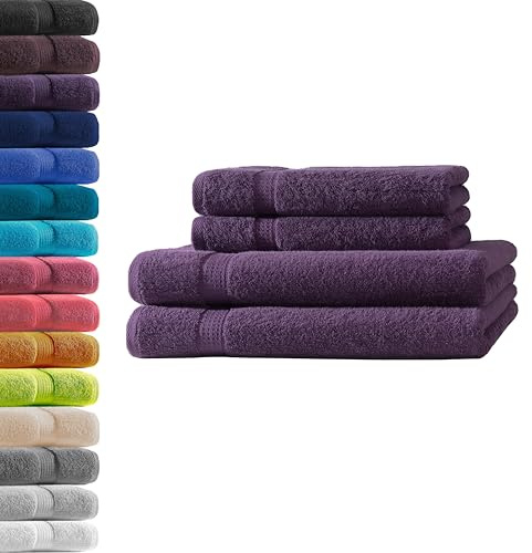 2X Duschtuch + 2X Handtuch | Aubergine | 100% Baumwolle Frottier | Oeko-TEX® Standard 100 | Premium Qualität 500 g/m²