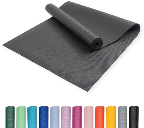 Myga Einsteiger-Yogamatte | Rutschfest & Leicht zu tragen – 4 mm Dicke | Ideal für Yoga, Pilates, Meditation & Fitnessübungen | 173 cm x 61 cm x 4mm | Schwarz