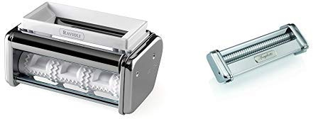 Marcato AR-150-OLI Ravioli Aufsatz, Edelstahl, silber/weiß, 17 cm & 801500010 Spaghetti Vorsatz