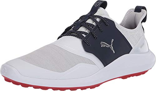 Puma Golf Ignite Nxt - Zapatos de Golf con Cordones para Hombre, Puma White-Puma Silver-Peacoat - Casco de Ciclismo, Color Plateado, 44.5 EU
