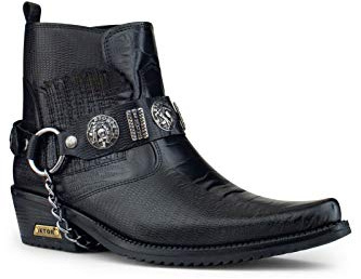 Stivali a Punta Uomo Colore Nero di Pelle Stile Gotico Punk Motociclista 10