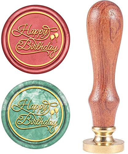 craspire Alles Gute Zum Geburtstag Wachs-Siegel-Stempel, Siegelwachsstempel Retro Signatur Mit Ballon Holz Stempel Wachs Siegel 25mm Abnehmbare Messing Siegel Holz Griff Für Umschläge Einladungen