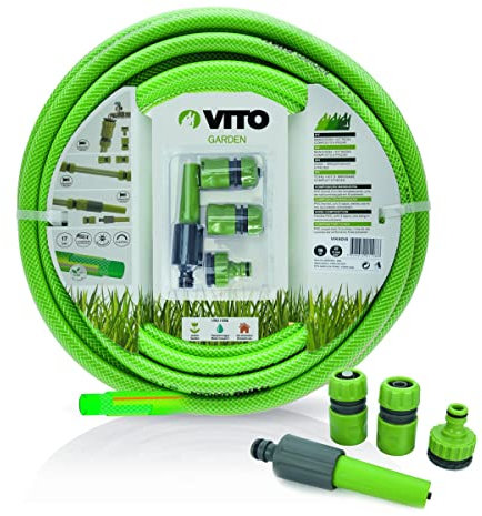 VITO - Tuyau d'arrosage 19mm 25m KIT PVC renforcé avec lance multi jet+ 2 raccords auto+ nez de robinet