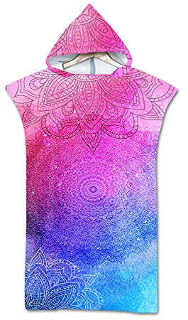 Strand Poncho mit Kapuze, DOTBUY Bunt Blumen Retro Druck Bademantel Unisex Herren Damen Mikrofaser Handtuch,Einfachen Wechsel Groß Surf Pool Sport Strandtuch (75x110cm,I)