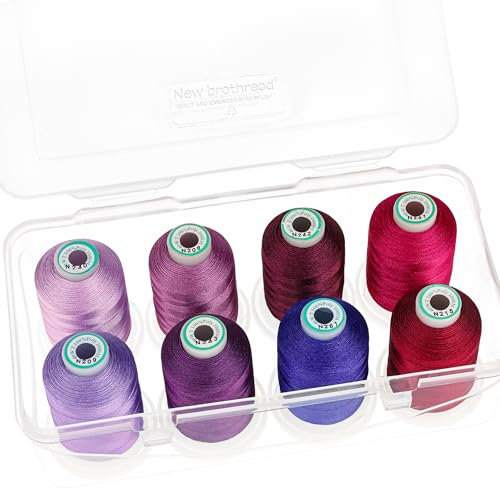 New brothread - 15 Opzioni - 8 Bobine a scatto da 1000m ogni Poliestere Filo di Ricamo Macchina con scatola di plastica di stoccaggio per Ricamo e Quilting - Different Purple