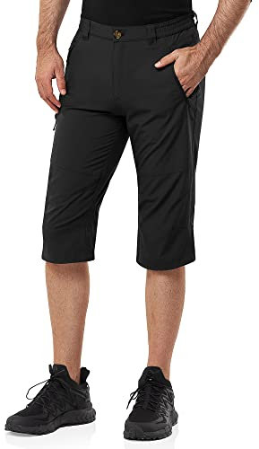 33,000ft Herren 3/4 Hose Cargo Shorts Kurze Wanderhose Stretch Leichte Radhose Sommer Capri Dreiviertel Hose Outdoor Shorts UPF 50+ mit Viele Taschen für Wandern Laufen Radfahren Schwarz S