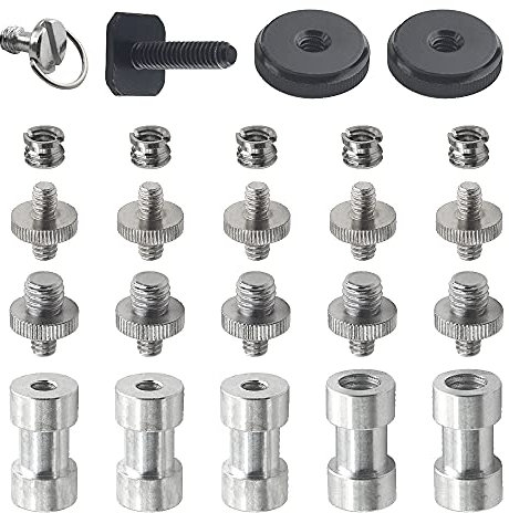 XINMEIWEN Lot de 21 adaptateurs de montage pour appareil photo – Vis filetées pour trépied de 6,35 mm et 9,5 mm pour appareil photo, trépied, mono-pod, tête sphérique, lampe de poche