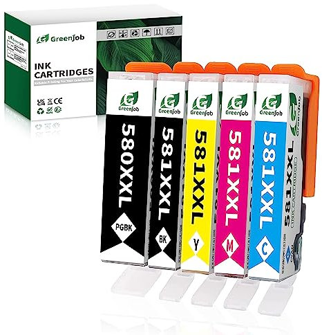 Greenjob 580XXL 581XXL Tintenpatronen für Canon 580 581 Multipack XXL Kompatibel mit Canon Pixma TS6150 TS705 TR7550 TS8150 TS8250 TS8251 TR8500 TR8550 (PGBK Schwarz Cyan Magenta Gelb, 5er-Pack)