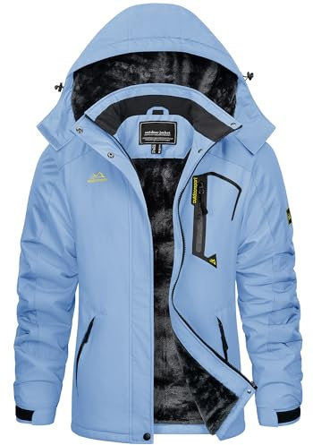 KEFITEVD Damen Skijacke Winddicht Atmungsaktiv Softshelljacke Winter Warm Verdickt Fleeckjacke mit Reißverschluss Brusttasche Multi-Taschen Übergangsjacke Ski Jacke Hellblau S