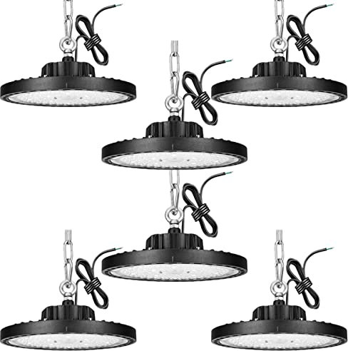 BELOEE 6 Stück 200W Industrielampe, UFO 20000LM Werkstattlampe, 6500K IP65 LED Garagenlampe, Hallenstrahler für Lagerhäuser, Fabriken, Bauzentren, Scheunen