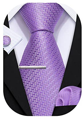 Barry.Wang Mens Ties Set Solid Color Silk 3.3 Tie Pocket Square Cufflinks Clip Set Business Wedding Party Necktie for Men