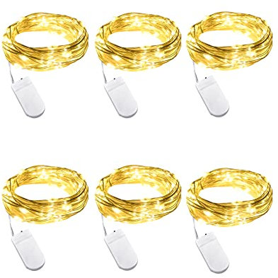 cshare LED Fairy Lights Battery Operated, 2M 20LED 6Pack Mini String Lights IP65 Waterproof Silver Wire Lights for Jars, Christmas, Halloween, Bottles, Bedroom in/Outdoor Decoration(Warm White)