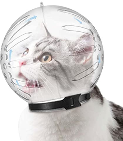 Atmungsaktiver Katzen Maulkorb - Leichte Kugel Mit 46 Löchern, Transparenter Astronauten Helm, Beißschutz Für Haustiere - Verhindert Lecken, Beißen, Kauen