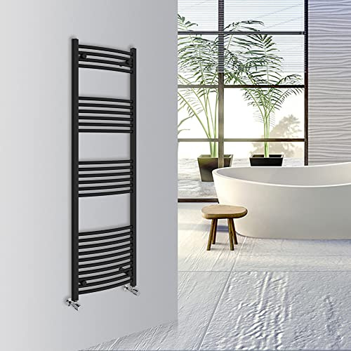 Warmehaus Curved Bathroom Heated Towel Rail Warmer 1600x500mm Black | Central Heating Bathroom Ladder Radiator, 1.5mm Premium Mild Steel, Wall Mounted, Durable Finish, For Kitchen, Living Room