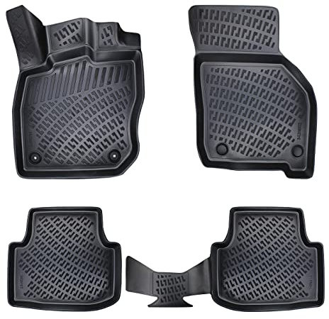 Rizline Passgenau 3D Fussmatten Auto Kompatibel mit Seat Leon 4 Gen Automatik Getriebe 2020-2023 Auto Zubehör 1. und 2. Reihe Gummimatten Autos TPE Allwetter Geruchlos rutschfest Schwartz