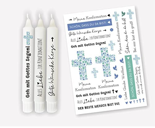 Kerzen Sprüche - Kerzensticker KONFIRMATION (Taufe, Kommunion, Firmung) Blau/Lila